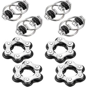 Hicarer 8 Pieces Fidget Toys Set Includes 4 Flippy Roller Chain and 4 Six Roller Bike Chain Toys Gifts for Adults in Learning Help(Black)