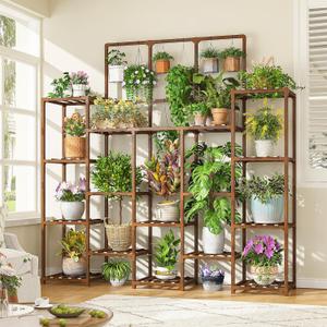 EnHomee 63''H Plant Stand Indoor Tall Plant Stands Outdoor with 7 Tiers and 14 Potted Upgrade Wood Plants Shelves Stand for Living Room Patio Balcony Yard Garden, 11.8''D56''W63''H