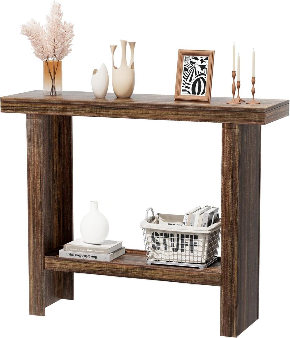 LIFECHOVY Farmhouse Wood Entryway Table Narrow Console Tables with Storage, 39.3 inches x 11.8 inches x 31.4 inches