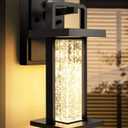 Modern Outdoor Wall Light Fixture,Dusk to Dawn Wall Mount for House with Bubble Crystal Glass,Black Front Porch Lights Waterproof 10W 480LM Integrated Sconce,3000K for House Patio