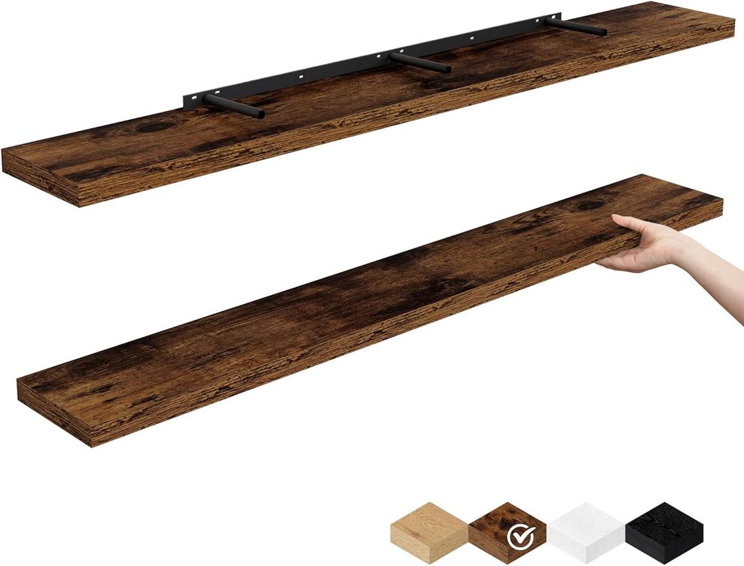 Floating Shelves for Wall, 48 Inch Floating Shelves for Home Decor, Wall Mounted Rustic Wood Shelves, Bathroom, Hanging Deep Shelf for Bedroom, Living Room, Kitchen (Rustic Brown, Set of 2)