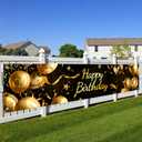 Happy Birthday Backdrop Banner Birthday Party Decoration Supplies 118x20 Inches Golden Balloons Stars Confetti for Birthday Party Celebration Event Outdoor Yard Wall Decor