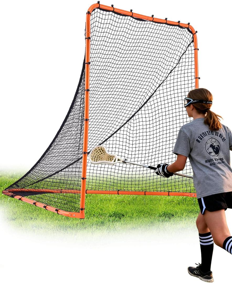 VEVOR Folding Lacrosse Goal, 6' x 6' Lacrosse Net, Portable Backyard Lacrosse Training Equipment, Steel Frame Training Net, Quick & Easy Setup Lacrosse Goal, Perfect for Youth Adult Training, Orange