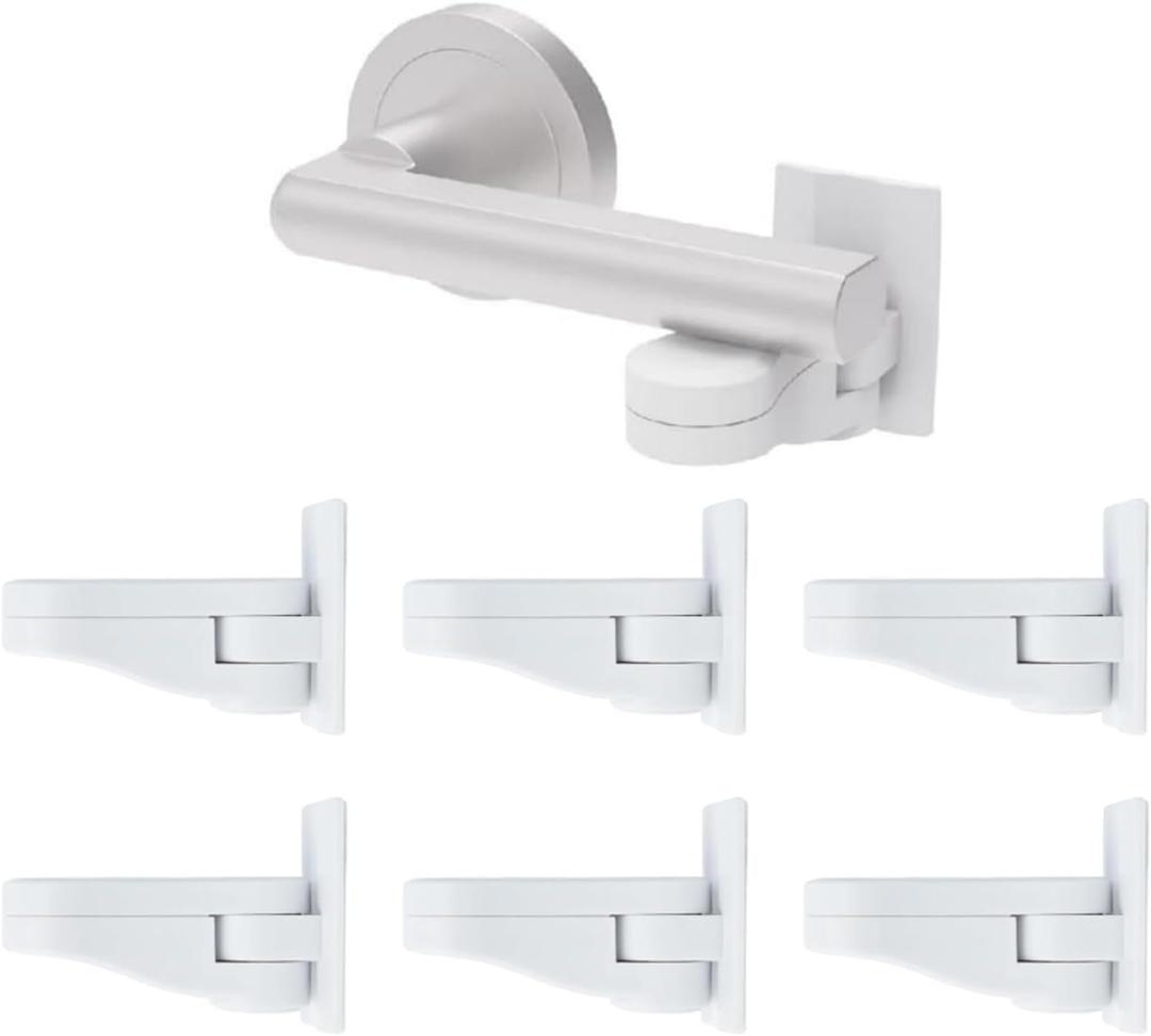 6 Packs Child Safety Door Lever Locks, No Drill Baby Proof Handle Lock with Adhesive, Easy for Adults, Fits Most Door Handles(White)