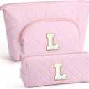 YOOLIFE Birthday Gifts for 6 7 8 9 10 11 12 13 14 15 Year Old Teen Girl - Initial Makeup Bag Toiletry Pouch Cosmetic Case, Teen Girl Gifts Trendy Stuff, Pink L