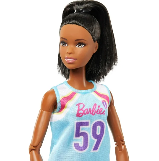 Barbie Careers Fashion Doll & Accessories, Made to Move Brunette Basketball Player Wearing Removable Uniform with Ball, 22 Bendable Joints