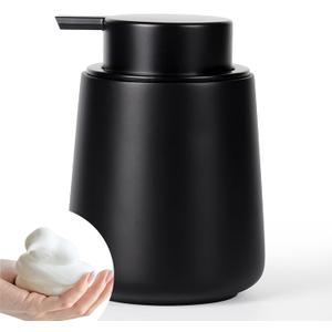 Foam Hand Soap Dispenser - Refillable 12 oz Bathroom Foaming Hand Wash Soap Dispenser with Easy to Press Hand Pump, Dish Liquid Dispenser for Kitchen, Resin, Non-Plastic, Matte Black