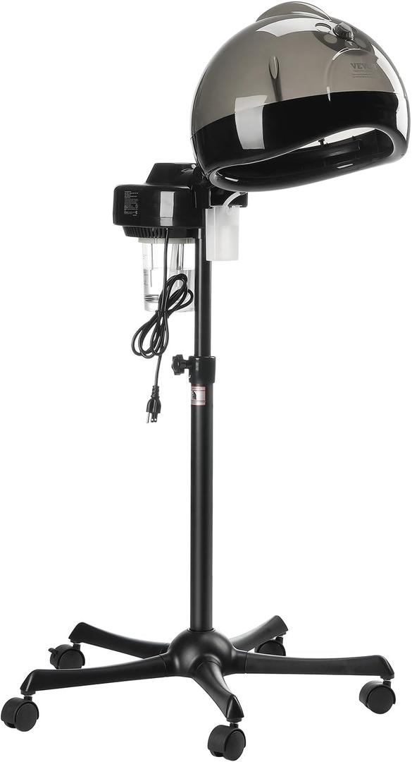 VEVOR Standing Hair Steamer for Deep Conditioning, Professional 11.81-inch Hooded Ionic Hair Steamer with 2 Modes, Height-Adjustable Hair Steamer with Timer, 5 Wheels (2 Lockable) for Home Salon Use