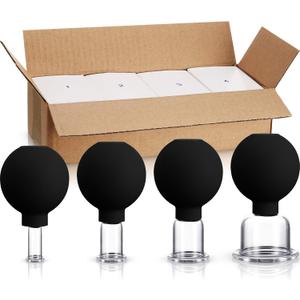 BBTO 4 Pieces Glass Cupping Set Glass Silicone Cupping Cups Massage Vacuum Suction Cupping Cups for Body Face Leg Arm Back Shoulder Muscle and Joint Pain (Black)