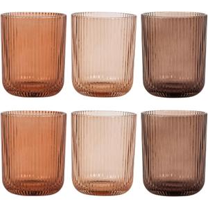 Drinking Glasses, Melanin Colored Highball Glasses Set Of 6, Ribbed Glassware Glass Cups, Water Glasses for Juice, Iced Coffee Cups, Cocktail Glasses - Christmas Gifts - 8.5 Oz