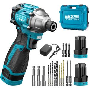 SEESII 16.8V Impact Driver Kit, 1/4" Hex Cordless Impact Driver Set & 22.0Ah Batteries, 150N.m Max Torque(1327 In-lbs) Brushless Power Impact Driver w/ 16Pcs Drill Bits, 0-3300RPM Variable Speed (Blue+black)