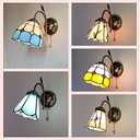 LITFAD Brass Wall Light Cone 1 Light Stained Glass Wall Sconce with Pull Chain Tiffany Style Decorative Wall Lamp for Bedroom Hotel Restaurant - Leaf