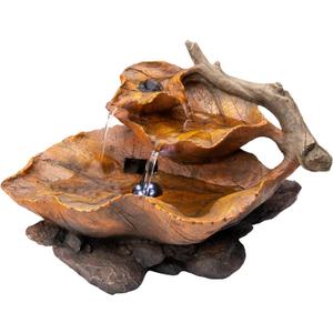 Alpine Corporation 9" Tall Indoor Tabletop Tiered Leaf Hand-Painted Fountain with LED Lights