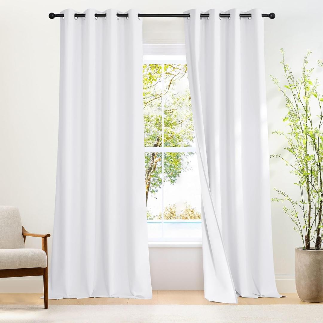 NICETOWN 100% Blackout White Curtains 96 inches Long 2 Panels, Grommet Full Blackout Window Treatments Thermal Drapes for Bedroom/Living Room，W46 x L96
