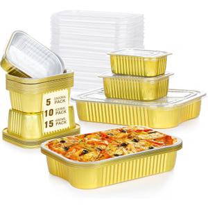 tchrules 30 Pack Foil Pans With Lids, Aluminum Foil Pans with Lids, Disposable Foil Pans with PP Covers for Cooking, Heating, Storage, BBQ (9x13in*5 7x5in*10 6x4in*15) (Three sizes)