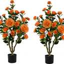 Artificial Camellia Plant in Black Pot - 36 Faux Spring Flower Tree with Realistic Camellia Flower, Fake Flower Tree Perfect for Home Decor, Office Indoor/Outdoor Use (Orange)