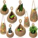 9 Pcs Jute Fruit Hanging Baskets for Kitchen, Boho Woven Wall Baskets, Produce Storage for Garlic Onion Potato Banana, Space Saving Farmhouse Kitchen Decor (Brown)