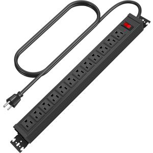 HHSOET Rotating Mountable Power Strip, 12 Outlet Wall Mount Surge Protector, 1200J, Metal Heavy Duty and Versatile Outlet Strip, Stylish Appearance, Sturdy and Durable, 3ft Power Cord.(Black)