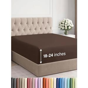 Extra Deep Cal King Fitted Sheet - Hotel Luxury Single Fitted Sheet Only - Easily Fits 18 inch to 24 inch Mattress - Ultra Soft, Wrinkle & Fade Free w/Extra Deep Pockets - Breathable & Comfy - Brown Extra Deep Cal King Fitted Sheet - Hotel Luxury Single Fitted Sheet Only - Easily Fits 18 inch to 24 inch Mattress - Ultra Soft, Wrinkle & Fade Free w/Extra Deep Pockets - Breathable & Comfy - Brown