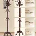 Wooden Coat Rack Stand, Solid Wood Freestanding Coat Rack, Vintage Coat Racks with 14 Hooks & Triangle Base, Standing Coat Hanger Jacket Tree Stand for Office, Entryway, Hallway