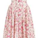 OBEEII Women Floral Corset Dress Halter Neck Low Cut Bustier Midi Dress Flowy Pleated Hem Summer Sundress with Pockets (Large, White-red Floral)
