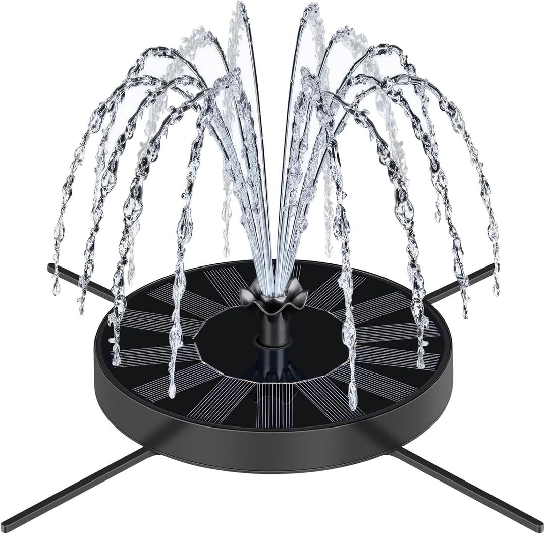 Solar Fountain Pump with Spray Height Adjustment, Upgrade Glass Solar Bird Bath Fountains with 6 Nozzles, Outdoor Solar Water Fountain Pump for Bird Bath, Garden, Pool, Pond