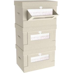 Large No Smell Storage Bins with Lids - Fabric Storage Bins with Handles for Living Room, Foldable Closet Organizers with Window for Clothes, Towels(3 Pack, Beige)