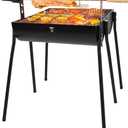 Portable Charcoal Grill with Thermometer, Double-sided Smoker Grill for Outdoor Patio Backyard Camping and Parties