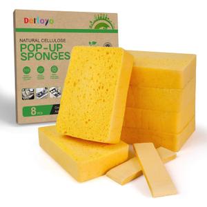 8-Count Pop Up Cellulose Sponges | Non-Scratch Eco-Friendly Kitchen Sponges for Dishes, Bathroom, Cars | Tear-Resistant Natural Scrub Sponges | Biodegradable Compostable Cellulose (Yellow)