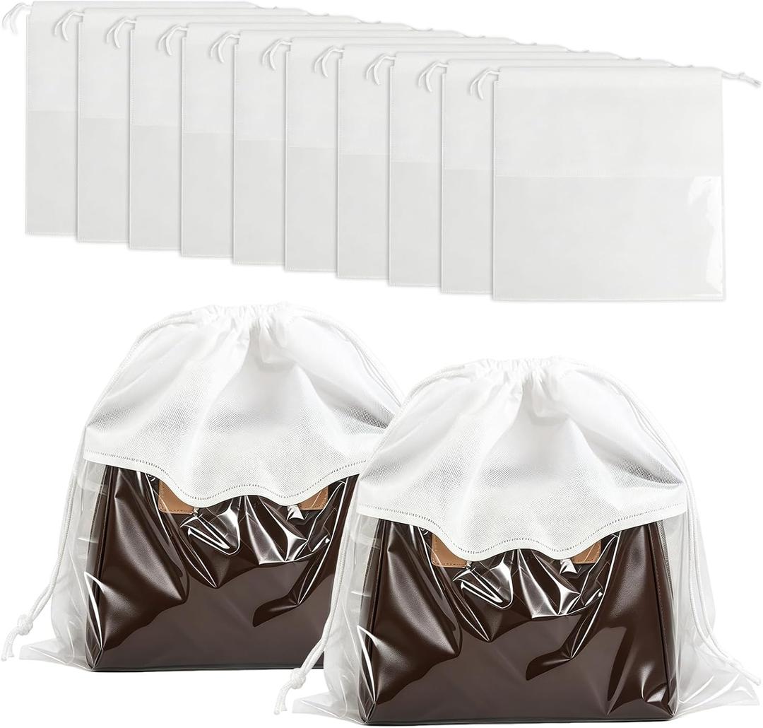 12 Pieces Dust Bags for Handbags White Non-Woven Drawstring Bags Breathable Cloth Purse Storage Dustproof Storage Bags with Drawstring for Handbags,Purses,Shoes,and Travel Organizing