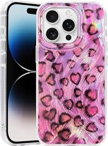 Casegis Compatible with iPhone 12 Pro Max Case, with [Soft Slim][Camera Protection] Cute Leopard Print Love Shiny Aesthetic Phone Cover Anti-Yellowing Shockproof Protective Cover for Women Girl-Pink