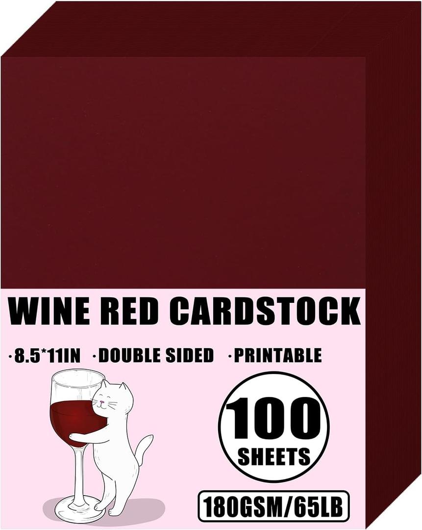 Weyew WineRed Cardstock 8.5" x 11", 65lb/180gsm, 100 Sheets, Box Packed | Printable Burgundy Cardstock, Premium Matte, For DIY Craft, Blank Invitation Paper