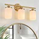 Jonsi Gold Bathroom Light Fixtures 3-Light Vanity Lights Modern Wall Sconce with Milk White Shade Brushed Brass Bathroom Light Fixture Over Mirror for Bedroom Hallway Kitchen