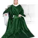 PAVILIA Sherpa Wearable Blanket with Sleeves and Pocket, Plush Thick Cozy Body Blanket Wrap for Adult Women Men, Christmas Gift for Wife Mom, Dark Green