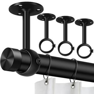 TOKPLNU Curtain Rod Brackets, Ceiling Heavy Duty Holders, Black 4 Pack Hooks Hangers for 1 1/4-Inch Drape Poles