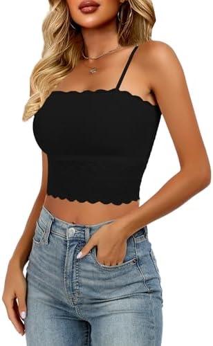 BemorRun Lace Bralette for Women Camisole Tops Spaghetti Strap Double-Layered Tube Tops Lace Bandeau Bra Small