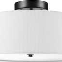 GLOBE Electric 60315 2-Light Flush Mount Ceiling Light, Dark Bronze Finish, White Linen Shade, Low Profile Drum Design, E26 Base, Dimmable