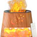 Flame Essential Oil Diffuser & Himalayan Salt Lamp: 260ml Aromatherapy Diffuser & Ultrasonic Cool Mist Humidifier with Himalayan Pink Salt Rock, Remote, 7-Color LED, 3 Timer (Moon Star + Wood Grain)
