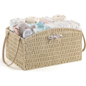 HBlife Diaper Caddy Organizer, Large Hand-Woven Storage Basket for Diapers & Baby Essentials - Elegant Curved Design, Ideal Gift for Baby Shower & Registry Must-Have (Beige)