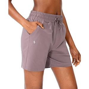 SANTINY Women's Cotton Shorts 5'' Lounge Yoga Shorts Jersey Sweat Bermuda Shorts for Women Walking Athletic with Pockets, Dusty Purple Color, Small