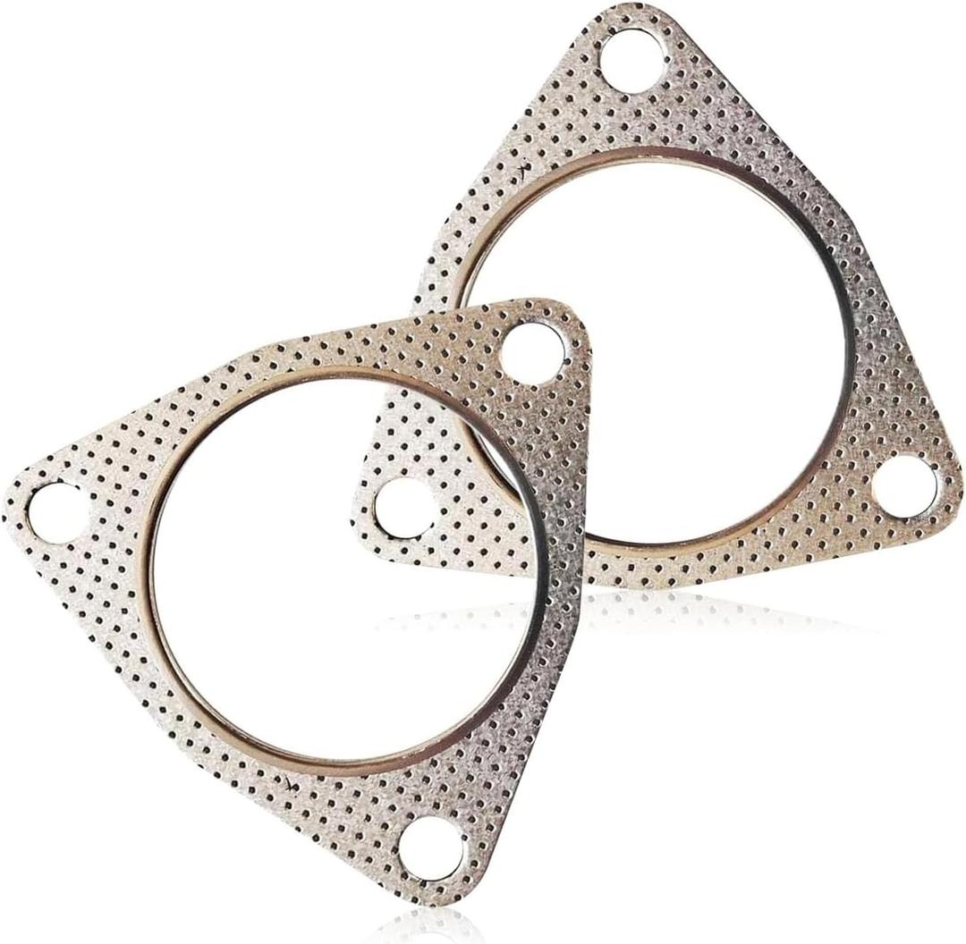 2PCS Exhaust Gaskets, Stainless Steel Exhaust Flange Gasket with High Sealing, 3" 3-Bolt Exhaust Pipe Interface Gasket, Multifunctional Manifold/Muffler/Header/Catalytic Converter Gaskets