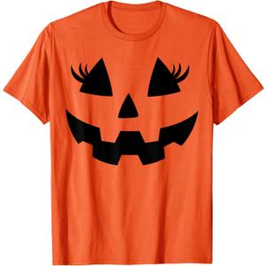 Jack O Lantern Eyelashes Pumpkin Face Halloween Women Girls T-Shirt Small