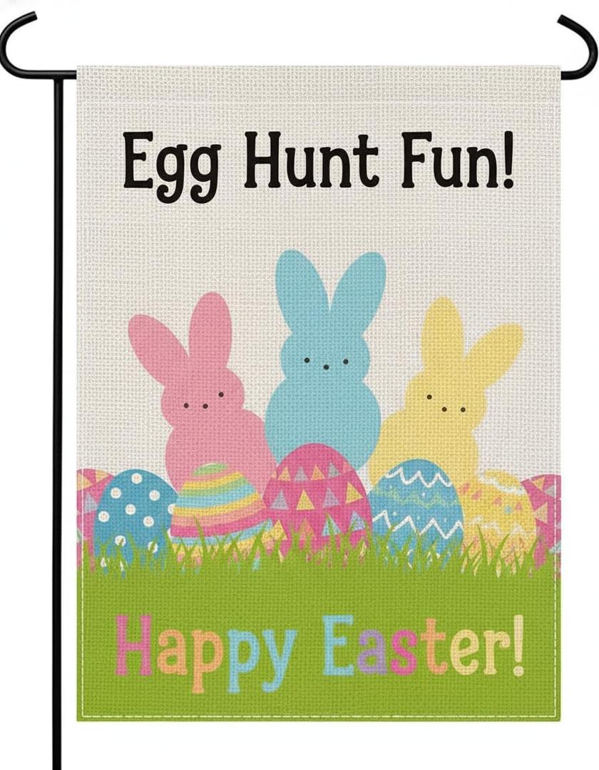 9 x Easter Garden Flag Double Sided 12x18 Inch - Happy Easter Bunny Spring Yard Outdoor Banner, Vertical Farmhouse Decoration for Home & Garden