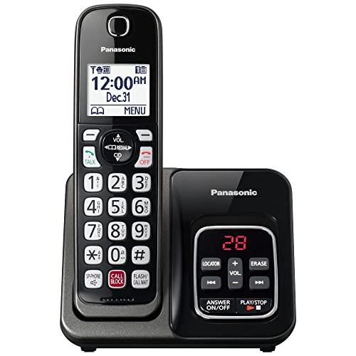 Panasonic Cordless Phone with Answering Machine, Advanced Call Block, Bilingual Caller ID and High-Contrast Display, Expandable System with 1 Handset Cordless Telephone - KX-TGD830M (Metallic Black)