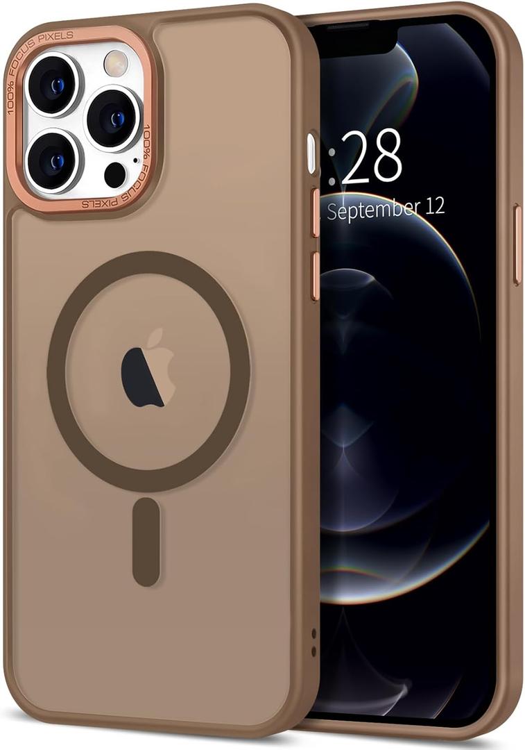 Hython Case for iPhone 12 Pro Case Magnetic Translucent Matte Phone Cases 6.1" [Compatible with MagSafe] Thin Slim Fit Shockproof Bumper Hard Protective Cover for Women Men Girls, Frosted Brown