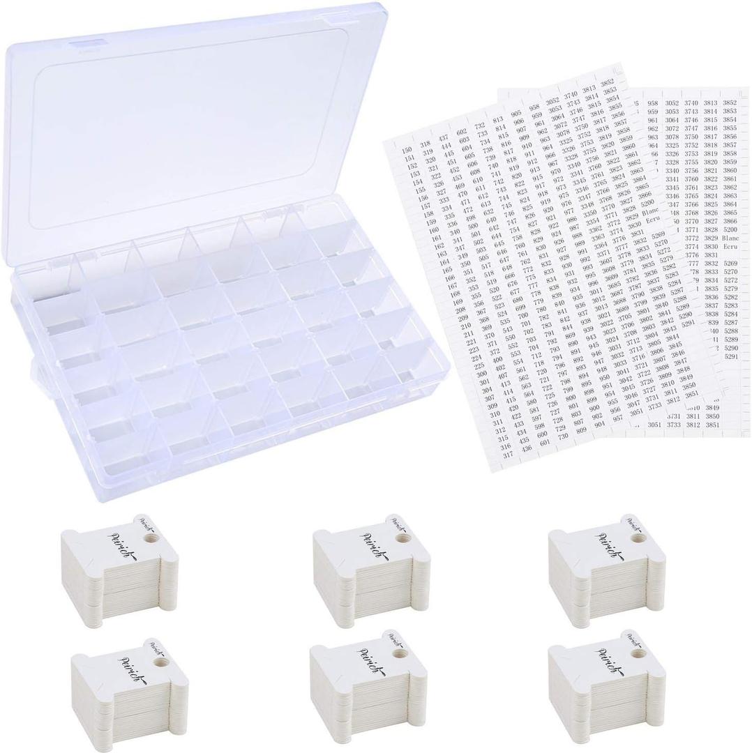 Embroidery Floss Organizer Box - 36 Compartments with 120 Hard Floss Bobbins and 2 Pieces 459 Color Number Stickers