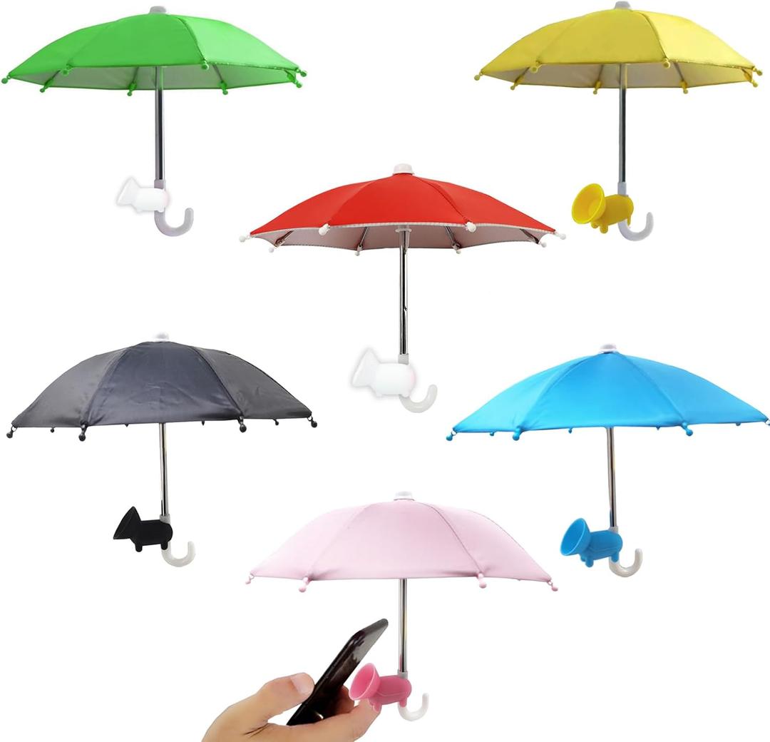 6Pcs Phone Umbrella, Sun Shade with Suction Cup Stand, Outdoor Mobile Holder with Adjustable Piggy Suction Cup