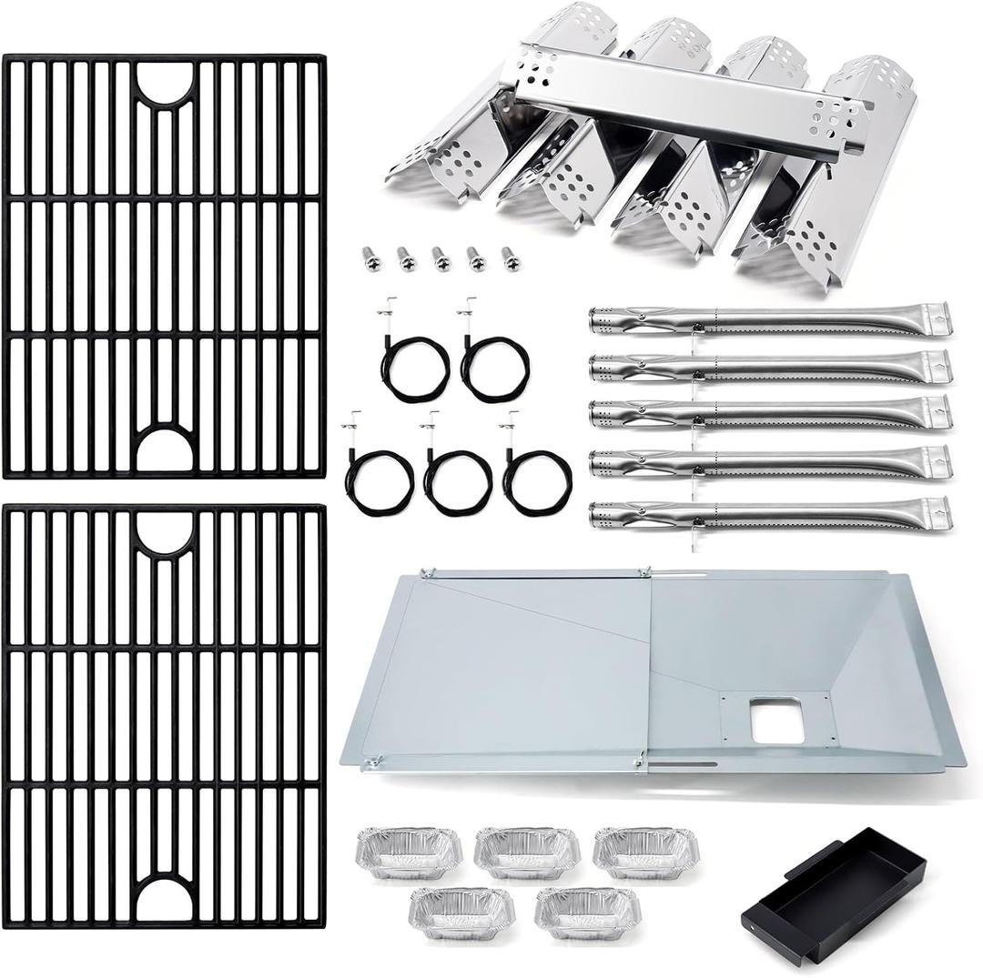 Replacement Parts for Nexgrill 720-0888S, Grease Tray Drip Pan & Flame Tamers & Grill Grates & Burners Igniters Replacement for Nexgrill 5 Burner 720-0888S Gas Grill