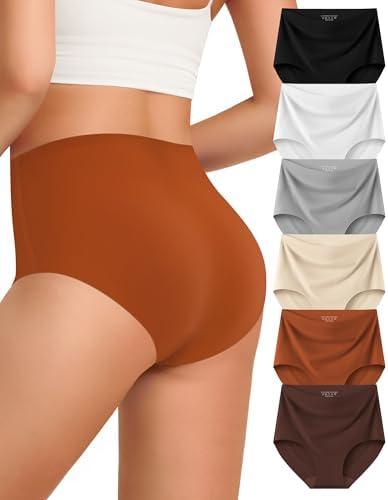 Kalapa Womens Underwear Seamless Full Coverage Breathable Briefs No Show Silky Stretch High Waisted Ladies Panties 6 Pack M