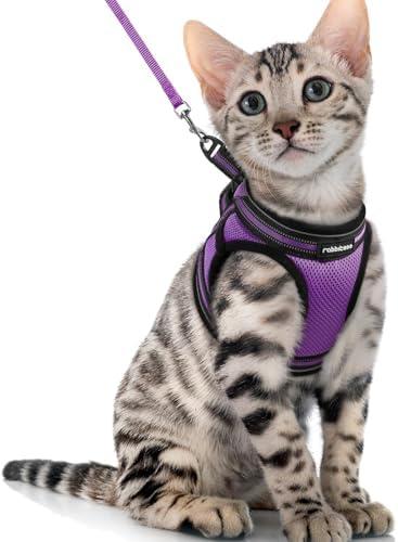 rabbitgoo Cat Harness and Leash Set for Walking Escape Proof, Adjustable Soft Kittens Vest with Reflective Strip for Cats, Comfortable Outdoor Vest, Purple, XL